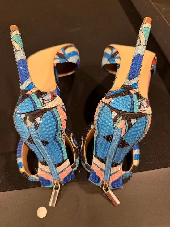 Steve Madden Blue Turquoise Pink Embellished Ankle-Strap Pointed Pump - Picture 6 of 7